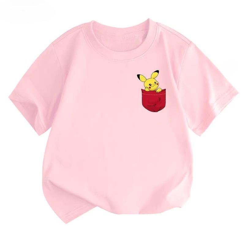 Potdemiel Summer New Pikachu Kids' 100% Cotton T-Shirt, Comfortable and Breathable, Suitable for Boys and Girls
