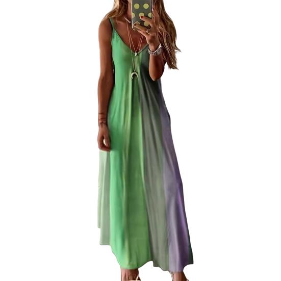 Женские бретельки-спагетти длинные платья с градиентом летнее повседневное струящееся макси-платье с V-образным вырезом свободный пляжный сарафан
