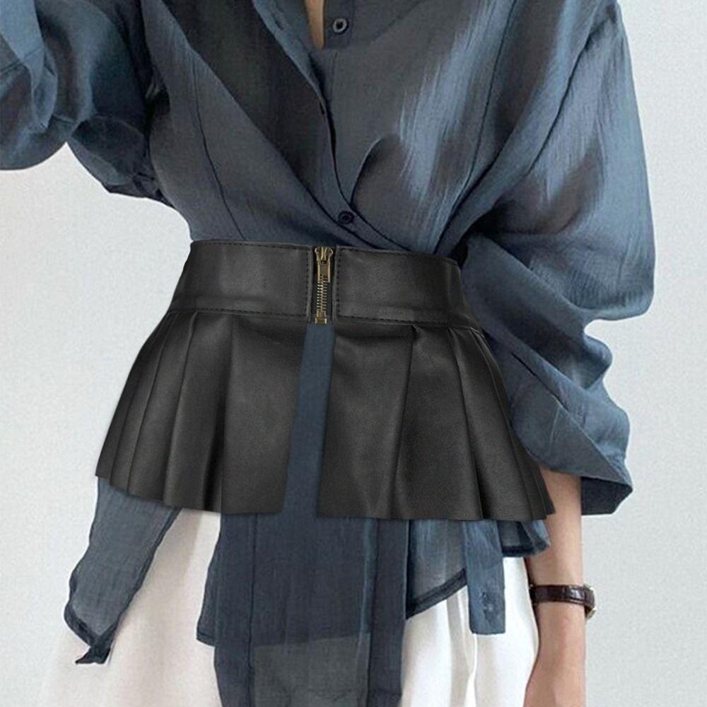 Ремень из ПУ кожи с оборками, крест, универсальный, корсетный пояс, очень широкий пеплум, кушак, панк-стиль