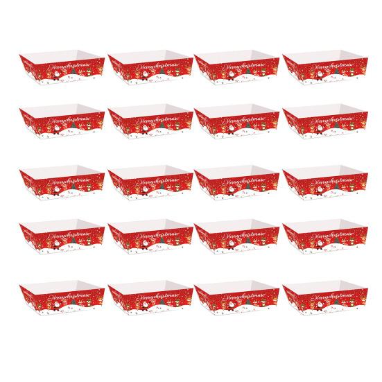 Рождественские подносы для закусок Одноразовые бумажные лодочки для еды для праздничных блюд Дизайны Санты Санты Елки Поднос для сервировки Защищенные от протекания держатели для еды для праздника