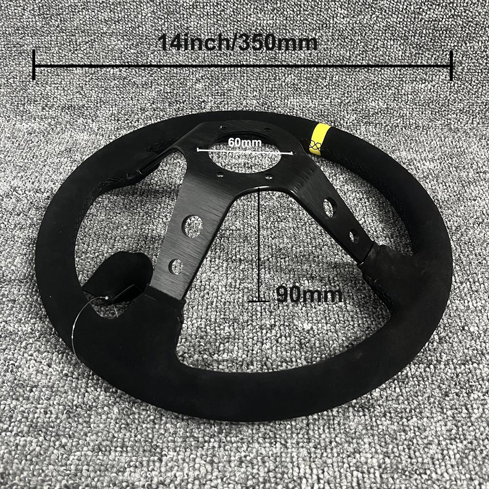 Universal 350mm Racing Steering Wheel Suede 14inch Deep Dish Bolts With Horn Button Include Aluminum Ring For VW HONDA BMW Ford
