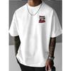 European Size Men Crew Neck T Shirt, Heavy Metal Racing Letter Front Back Print, Versatile Streetwear for Commute Office Home Leisure Daily Wear