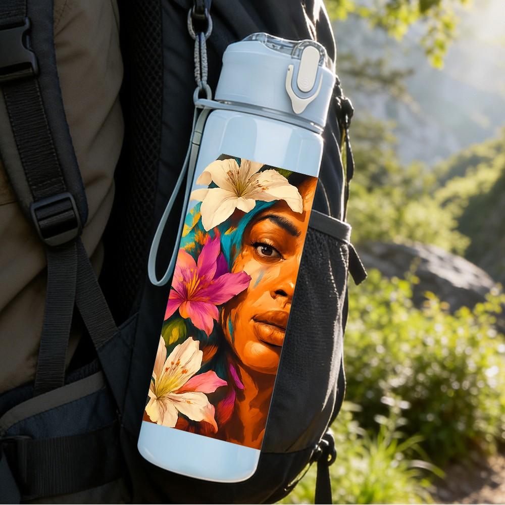 1PC Mariam Wind Chime Line Art 750ml Color Plastic Sports Water Bottle Leakproof Flip Straw Lid Suitable for Sports Office Home Use