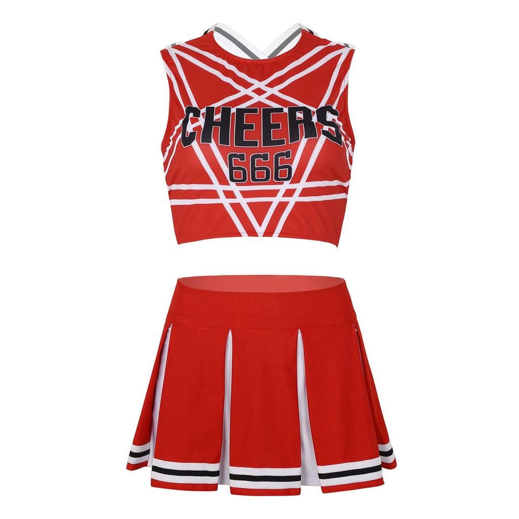 Women Cosplay Uniform Sleeveless Crop Top with Mini Pleated Skirt Cheerleader Costume Set