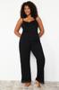 Women's Fashion New Plus Big Size Pajama Set Black Lace Detailed Knitted Pajama Set