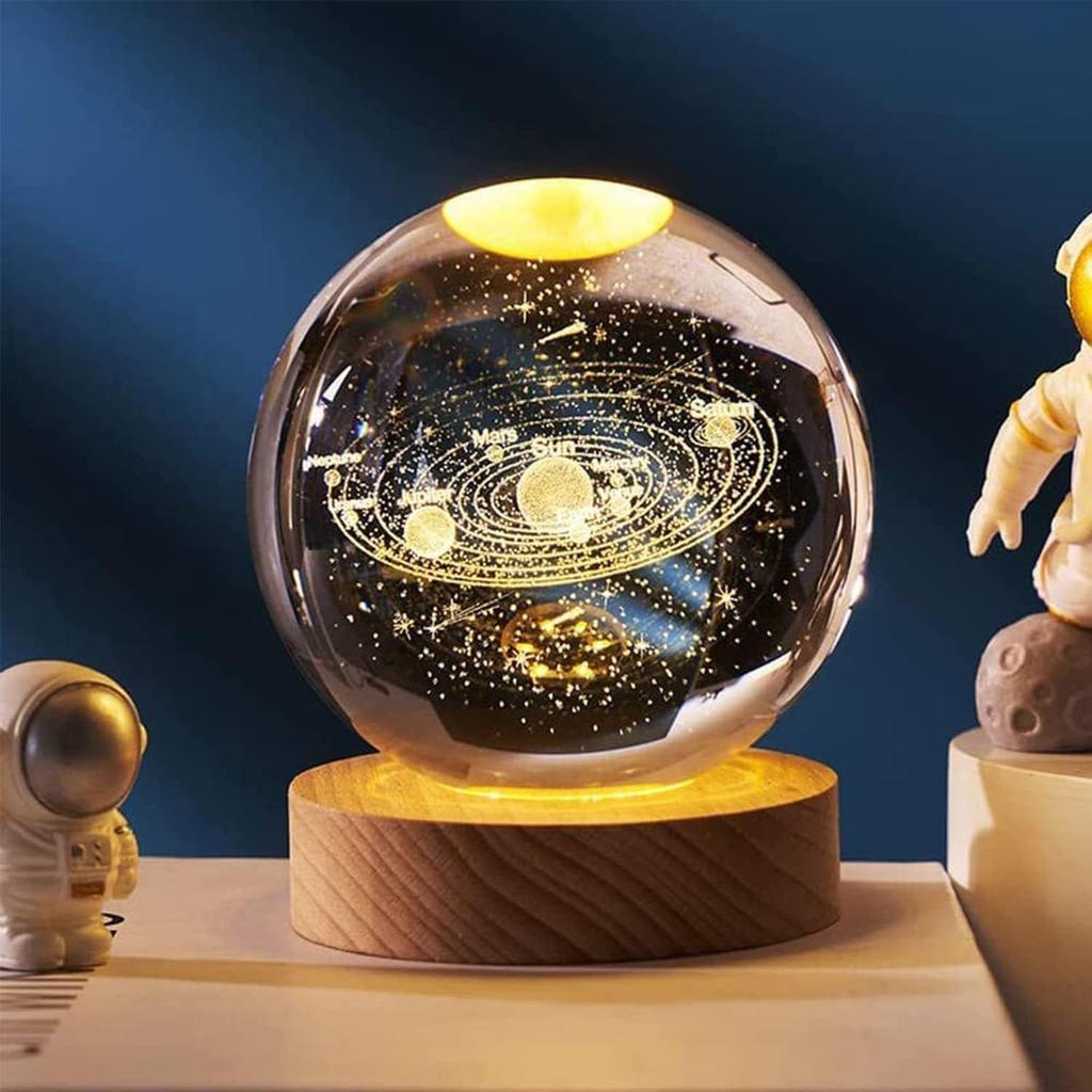 Universe Crystal Ball Night Light,2.4 Inch Glass Ball Night LED Lamp with Woodern Base,Decorations Gifts