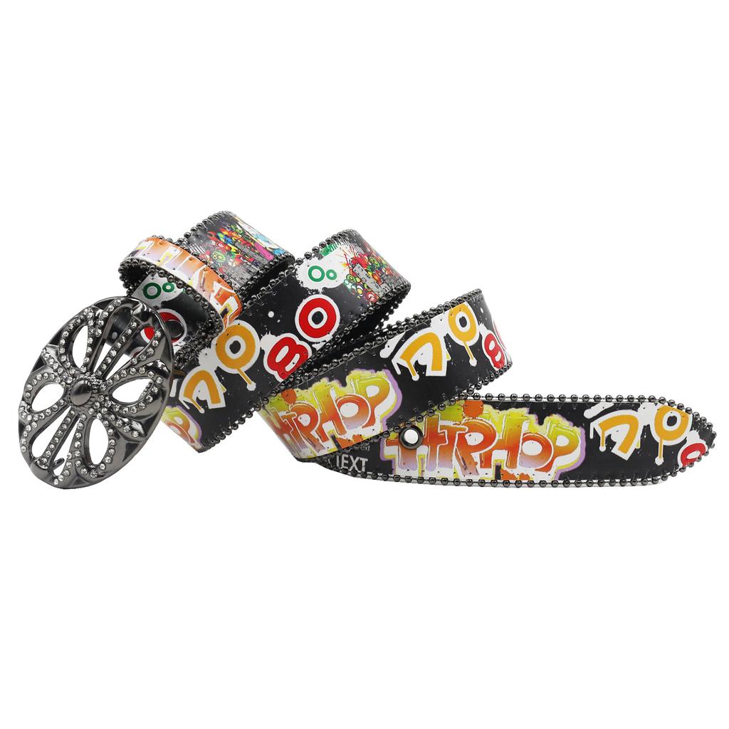 Ворона Стразы Пряжка Головной Крючок Принт Граффити Повседневный Персонализированный Ремень Ремень Европейский и Американский Универсальный