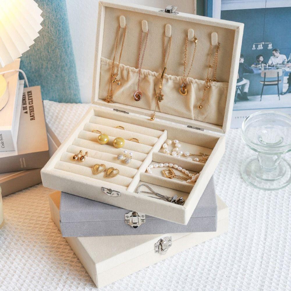 Dustproof Jewelry Storage Box Flip Lid Divided Necklace Tray Classification
