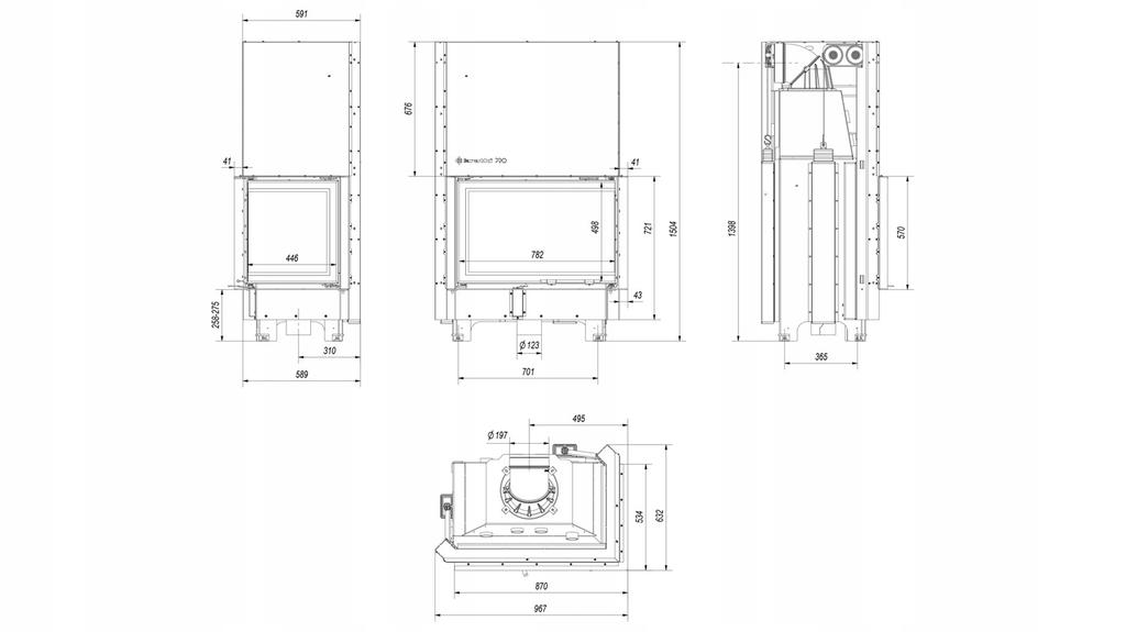 Стальной камин KRATKI MBA правый 17 кВт Ø 200 Подъемная самозакрывающаяся дверца