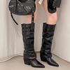 Женские ботфорты до колена Сексуальные туфли на каблуке с острым носком Элегантный зимний тренд 2025 Новые ботинки Челси Женские массивные туфли