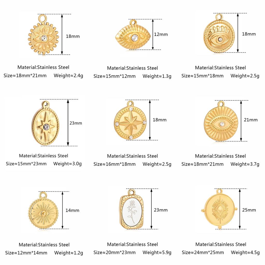 3pcs Stainless Steel Gold Color Plated Rhinestone Evil Blue Eye Charms Necklace Bracelet Earring DIY Jewelry Making Accessories