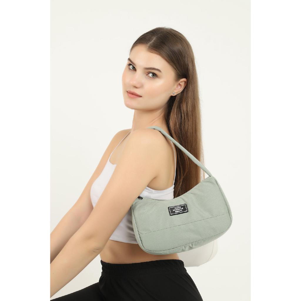 Black U11 Single Zipper Compartment Daily Sports Baguette Canvas Fabric Women's Hand And Shoulder Bag B:16E: 26