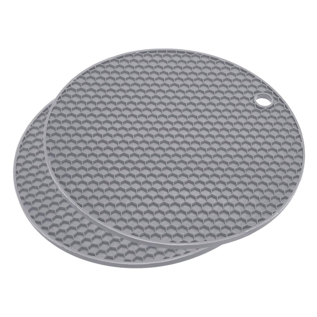 2pcs Uxcell Dish Drying Mat Set Round Silicone Reusable Drain Pad Heat Resistant Suitable for Kitchen Counter Fridge Drawer