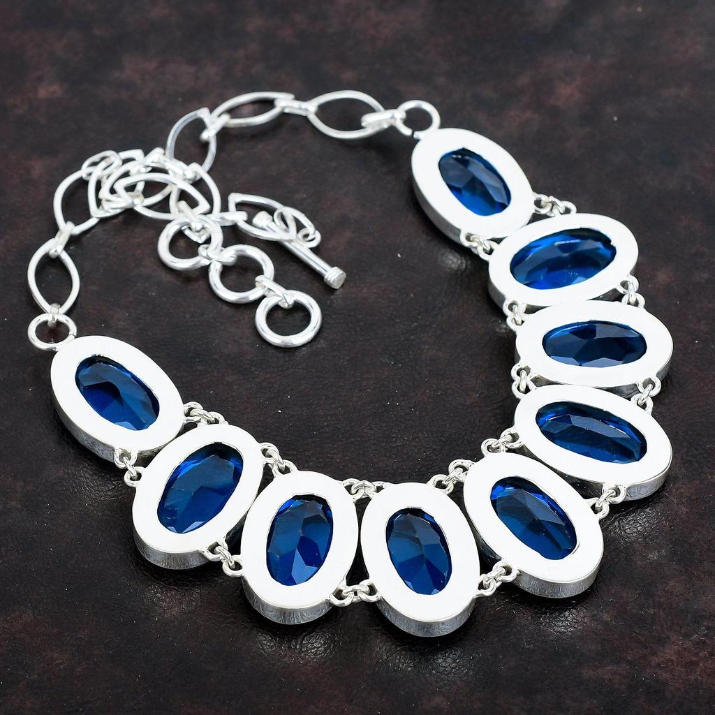 Ограненное ожерелье из лондонского голубого топаза, ожерелье из драгоценных камней, ожерелье из стерлингового серебра 925 пробы, регулируемая цепочка, ювелирные изделия ручной работы, подарки для жены