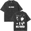 Viktor Tsoi Kino Night Vintage Washed T Shirts Classic Rusian Rock Gothic T-shirts Men Women Casual Polyester Oversized T-shirt