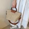 Летняя женская сумка через плечо с деревянной ручкой, плетеная соломенная сумка, бохо, повседневная женская пляжная мода, сумки через плечо