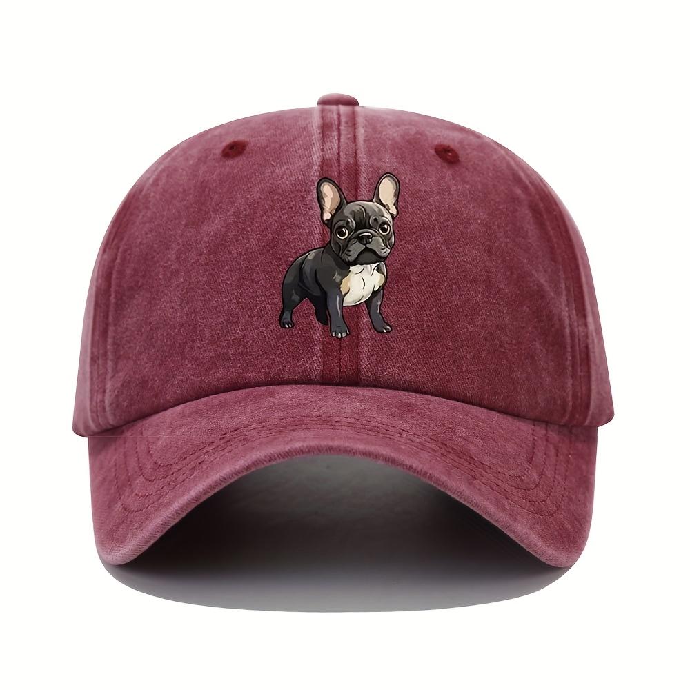 Retro washed baseball cap with French bulldog pattern, suitable for both men and women, dad hat
