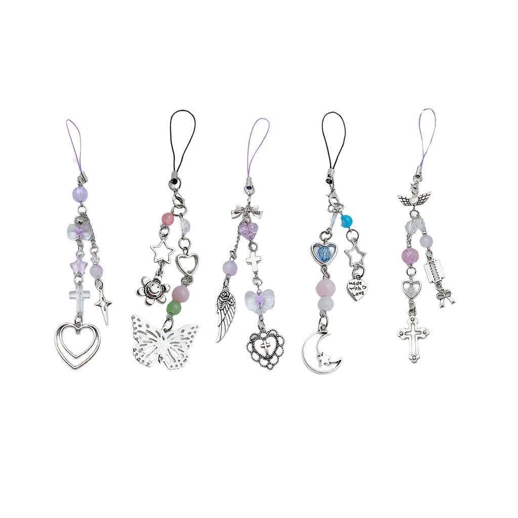 Ремешок для телефона на запястье, брелок со звездой, брелок с бантиком, брелок для телефона в виде сердца, шнурок для телефона от потери, подвесной шнурок для мобильного телефона для женщин