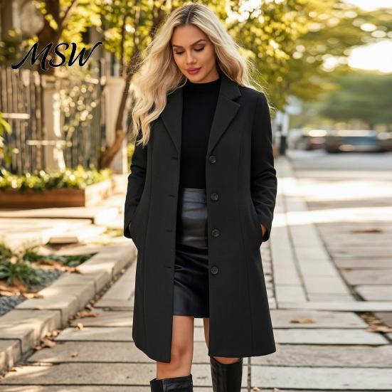 Mid Length Coat Notch Lapel Collar Long for Women, Sleeves Single Breasted Women Casual Blazer Jacket, Slim Fit Solid Color Outerwear Fall Winter