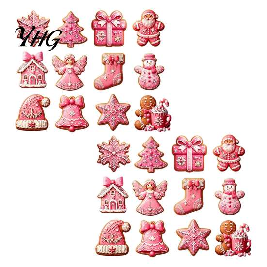 Christmas Tree Garland Decor Pieces 12/24/36Pcs Pink Gingerbread Wooden Ornaments, Xmas Hanging Decorations, Holiday Souvenirs for Seasonal