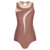 Womens Gymnastics Leotard Sleeveless Back Hollow Out Mesh Patchwork Rhinestone Bodysuit One-piece Dancewear