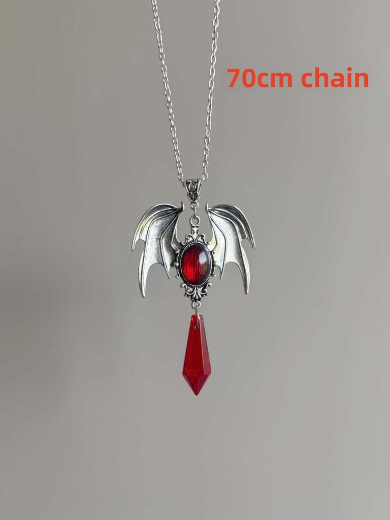 Gothic Baroque Ruby Crystal Necklace With Winged Pendant For Women