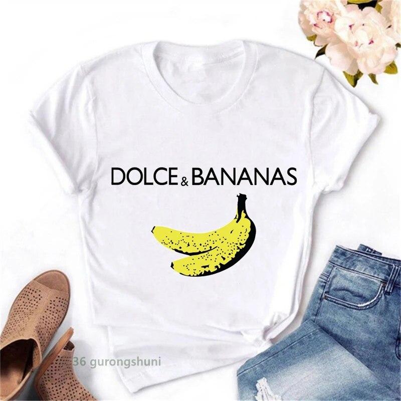 Dolce Banana Anime Printed T Shirts Womens Creativity Breathable Tshirts Fashion O-Neck Shirts Cartoons Brand Female Tops