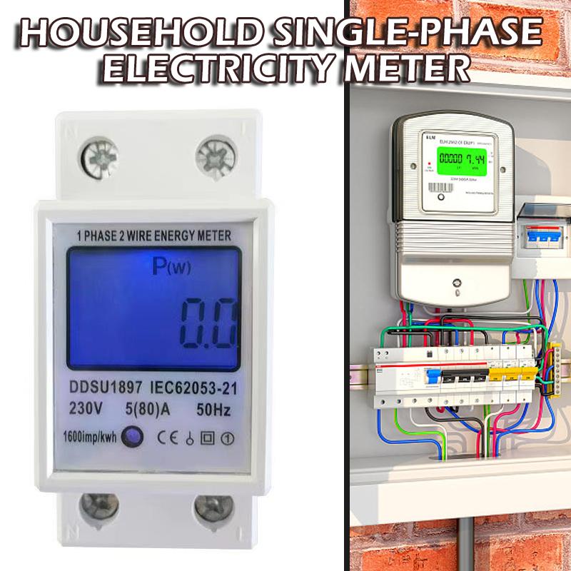 35mm LCD Display Din Rail Energy Meter AC 230V 5(80) A 50HZ/60HZ Power Meter Rail-Type Energy Meter