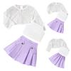 Summer Girls New Mesh Long-sleeved Top Short Vest Sling Pleated Skirt Three-piece Set