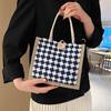 Клетчатая льняная холщовая сумка на одно плечо, сумка-тоут, классическая сумка для покупок, сумка-шоппинг в стиле ретро в стиле знаменитостей из Интернета, женская сумка в стиле ретро