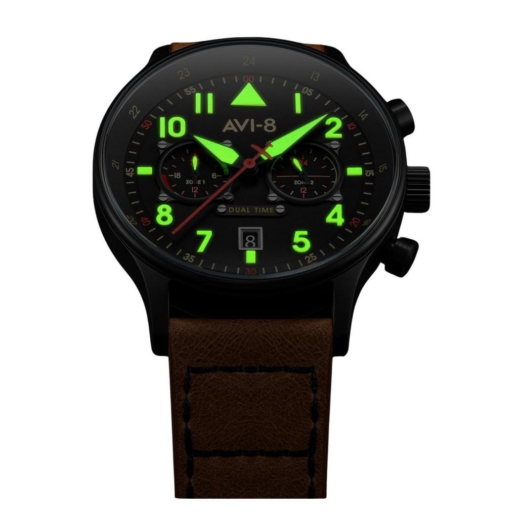AVI-8 Hawker Hurricane Carey Dual Time Debden Кварцевые мужские часы с черным циферблатом AV-4088-03