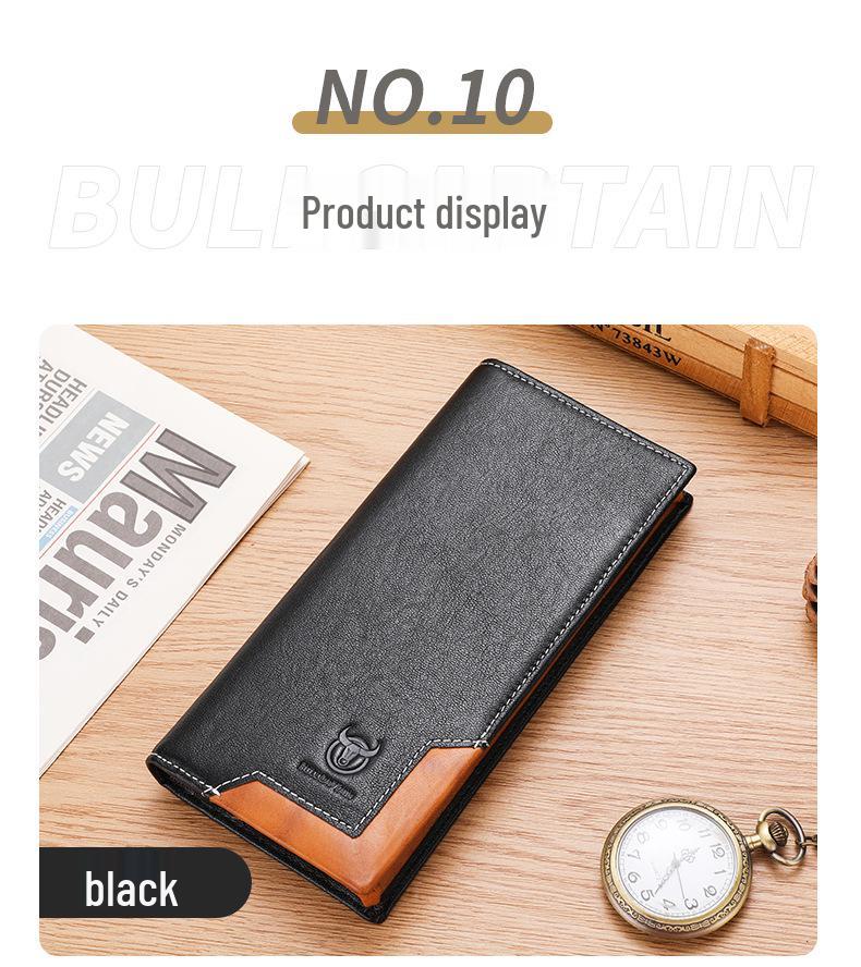 Cow Captain Мужской ретро длинный кошелек-бифолд из натуральной кожи - Масло-воск, Большая вместимость, Отделение для монет