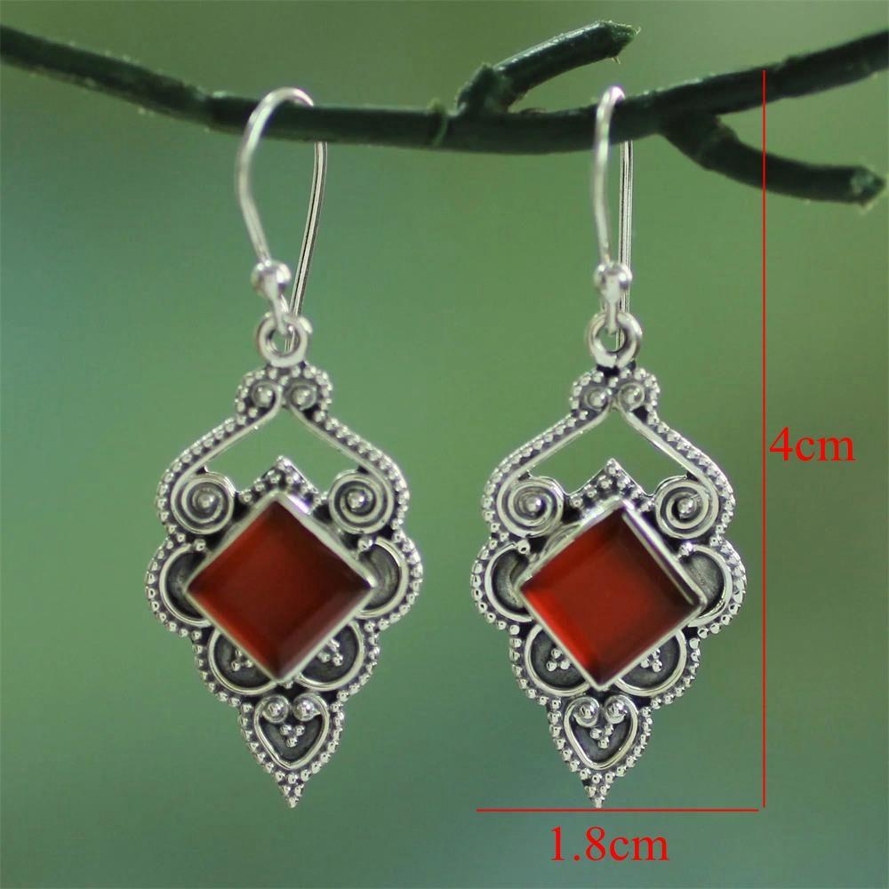 Vintage Hook Chic Engagement Wedding Jewelry Red Agate Earrings Ruby Ear Stud Dangle Gemstone