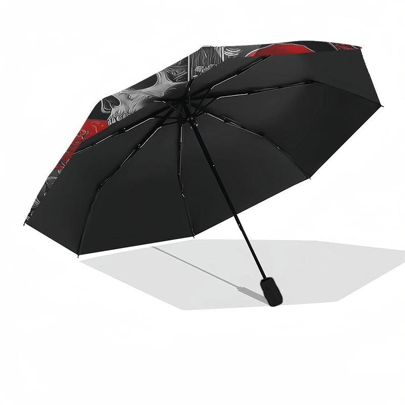 1pc Skull Roses Automatic Open,Windproof, Compact Travel Umbrella, Gift for Birthday, Christmast93054