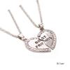 2PCS New Rhinestone Jewelry Crytral Friendship Bff Necklace Heart Pendants