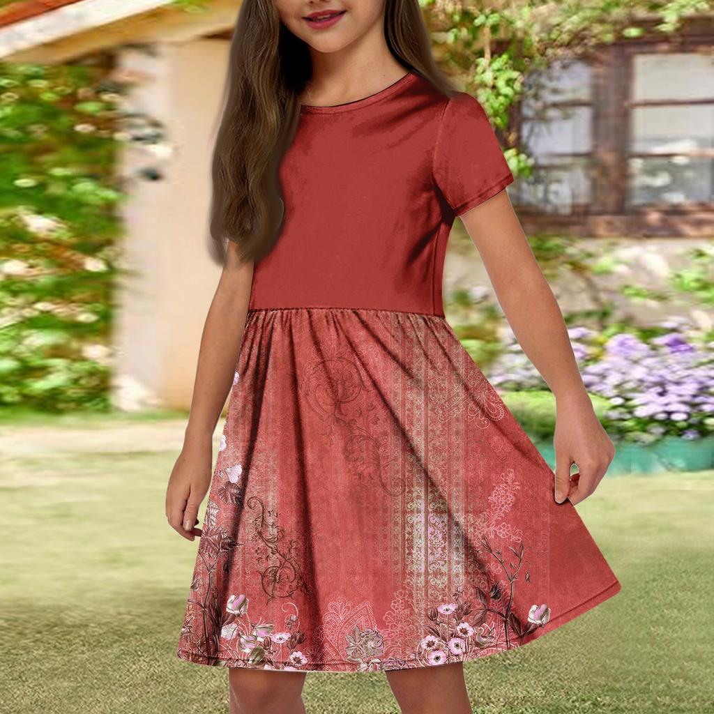 Летнее платье для девочек, однотонное платье без рукавов с принтом и карманом, повседневное платье, вечернее платье с короткими рукавами