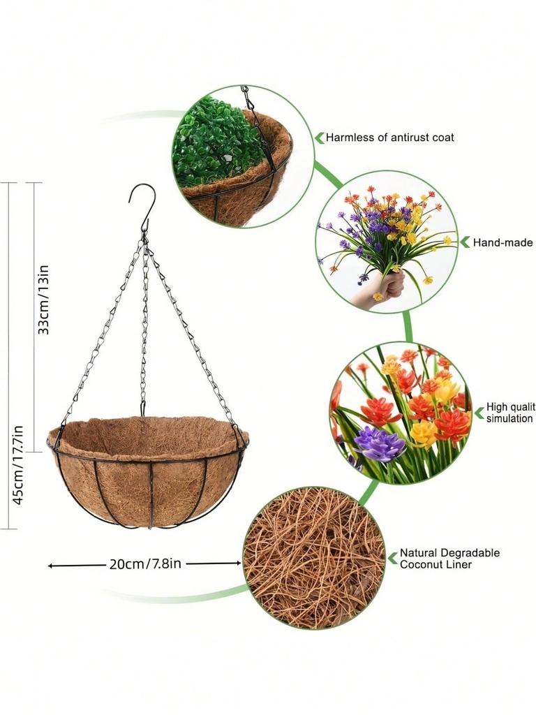 Spring and Summer Gardening Iron Frame Coconut Palm Flower Basket Hanging Basket Flower Pot Hanging Basket 1pc
