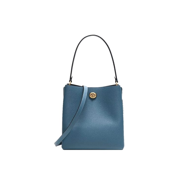 COACH Charlie Pebbled Leather Bucket Bag, Shoulder Bag Medium Women's Sea Blue 55200-B4PTW