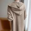 Women's Hooded Over-the-Knee Wool Knitted Cardigan - Thick, Loose, Buttonless Outerwear for Autumn/Winter