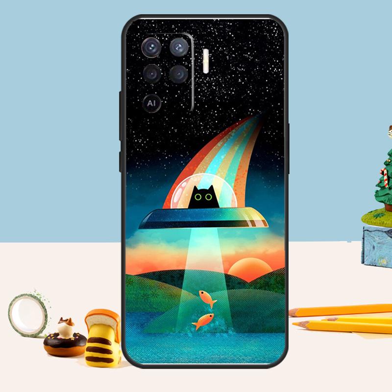 Чехол с изображением НЛО, инопланетного кота, вселенной Для Oppo A5 A6 Pro A15 A16 A76 A96 A17 A57 A98 A58 A78 A18 A38 A54 A74 A94 A40 A60 A80