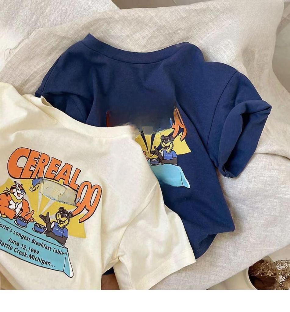 Футболка летняя детская 2024 года с принтом из мультфильмов, хлопковая, с коротким рукавом и круглым вырезом для мальчиков и девочек