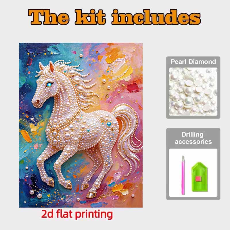 Pearl Painting 5D DIY Pearl Gemstone Art Elegant Horse Diamond Painting Kit for Adults/Beginners Gift Ideas Home Decor Wall Decoration Art