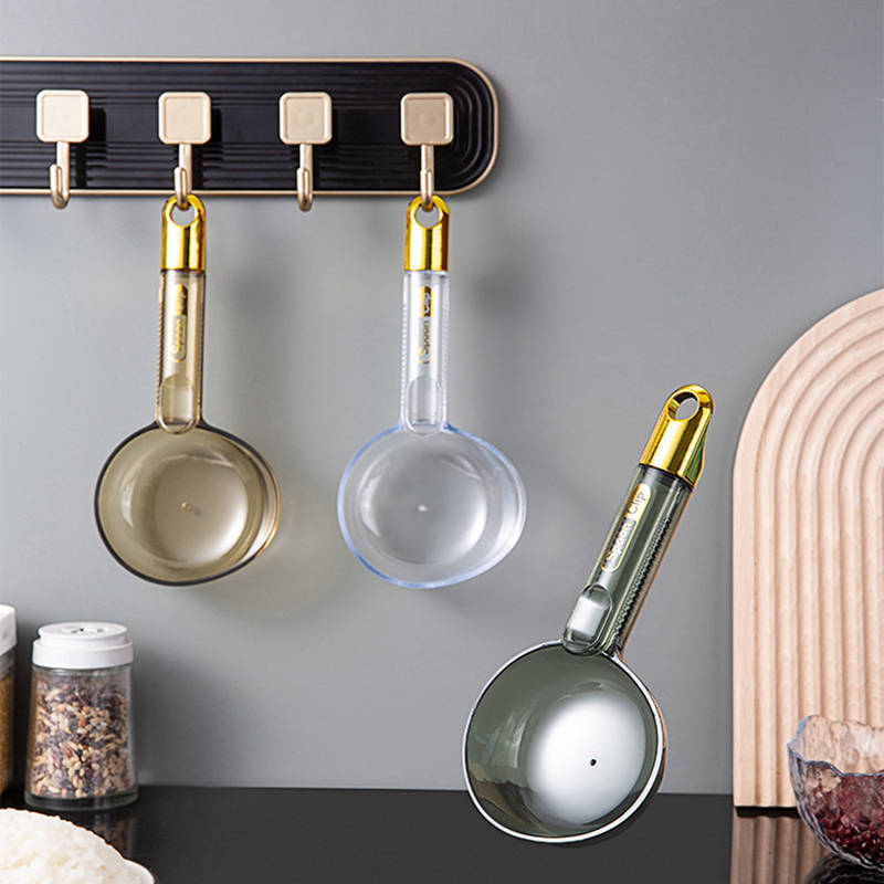 Ложка для риса, многофункциональная ложка для копания муки, бытовой пластиковый совок с длинной ручкой и зажимом для пищевой сумки, кухонный инструмент