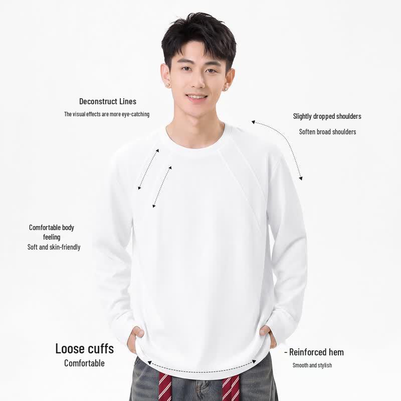 MINISO Men's Pure Cotton Long Sleeve Minimalist T-Shirt