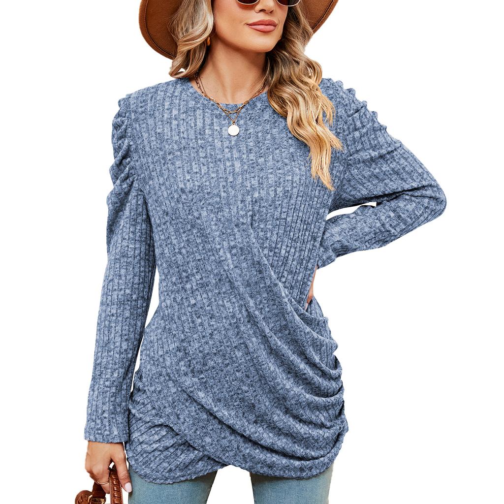 JKAASHDK Women's Fashion Casual Solid Color Print Autumn Winter Long Sleeve O-Neck Pullovers Blouses & Shirts