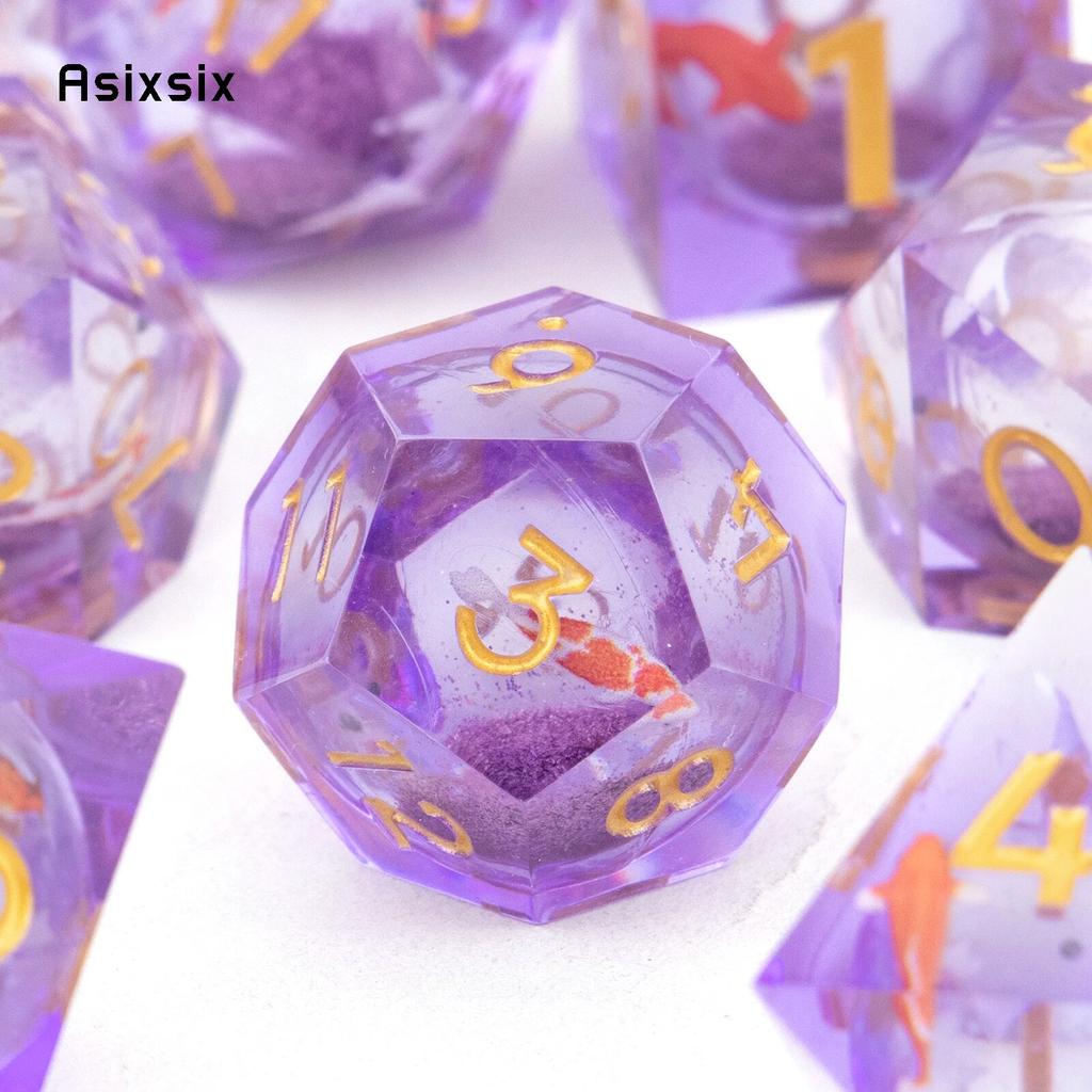 7 шт. фиолетовая рыба, золотой номер, смоляные кубики с острыми краями, многогранные кубики, подходящие для ролевых ролевых игр, настольная игра