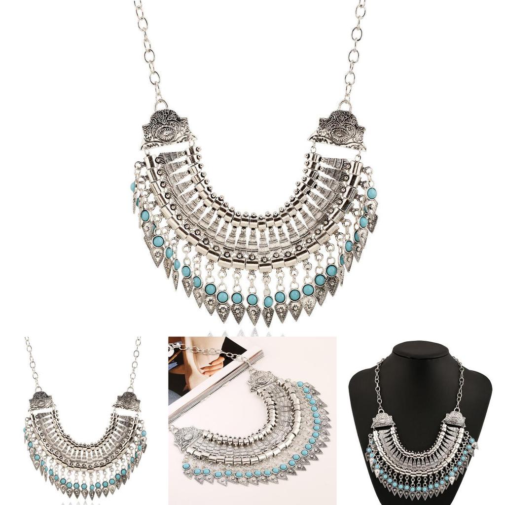 Style Simulation Ethnic Gemstone Decoration Tassel Design Women Necklace