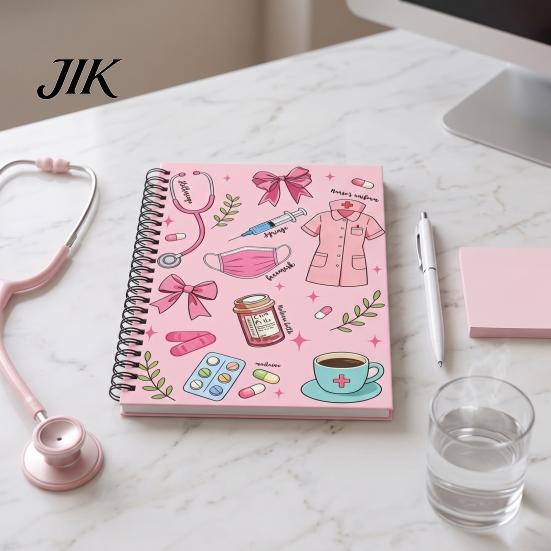 Healthcare Practitioner Journal Medical Themed Coil Notebook, Double Cover Design Thick Ink-proof Paper Nurse Spiral Notepad, Bound for Nursing