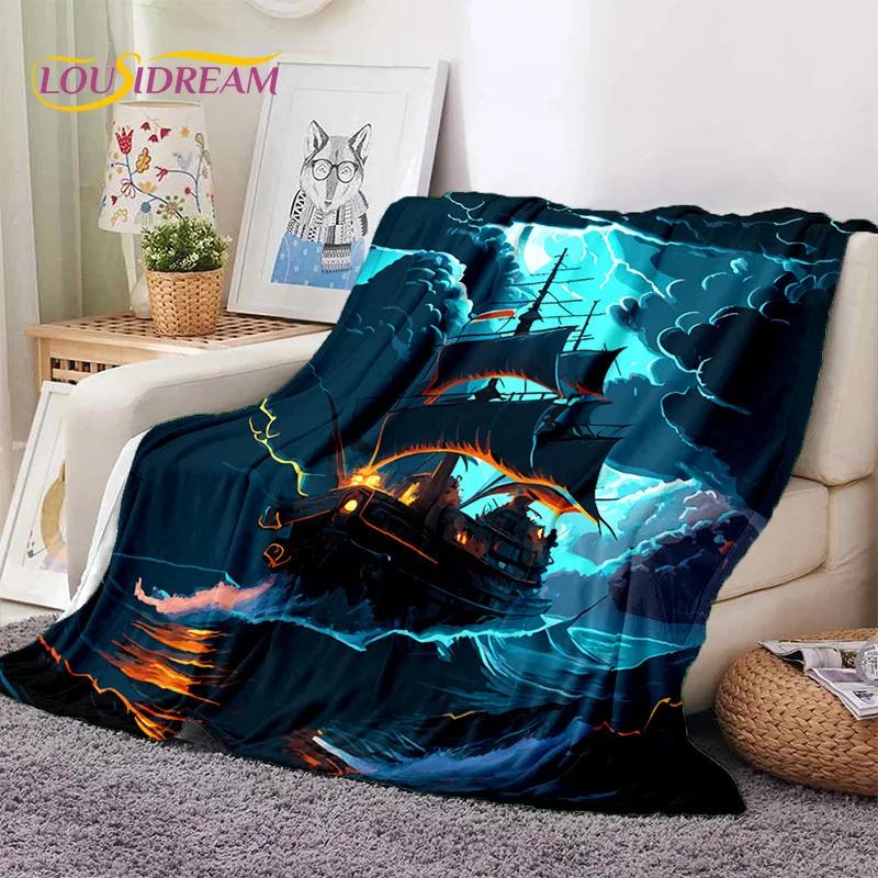 Ancient Pirate Ship Boat,Barque,Sailboa Soft Flannel Blanket,Throw Blanket Comfortable Blanket for Picnic Beds Sofa Home Bedroom