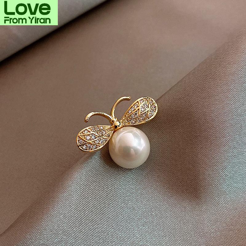 Cute Rhinestone Bee Brooch Women Party Accessories Insect Pearl Corsage Brooches Clothing Accessories